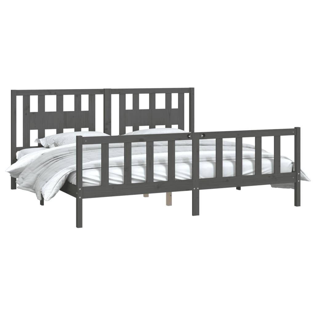 Рамка за легло с табла, сиво, бор масив, 200x200 см
