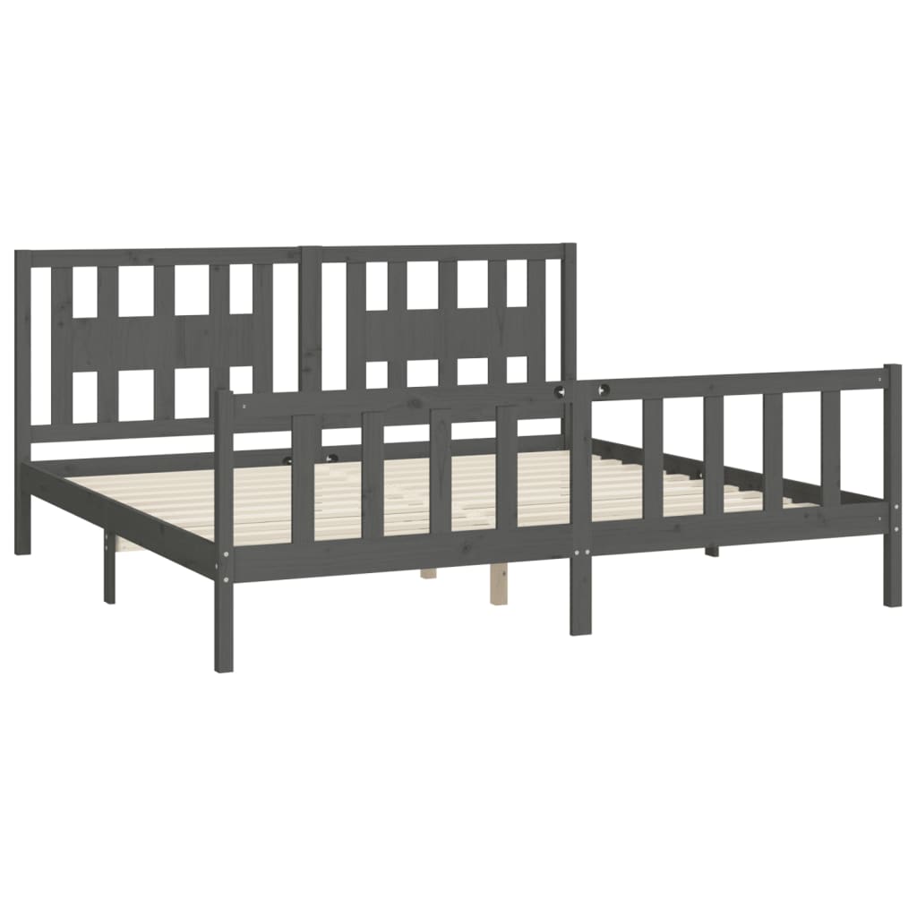 Рамка за легло с табла, сиво, бор масив, 200x200 см