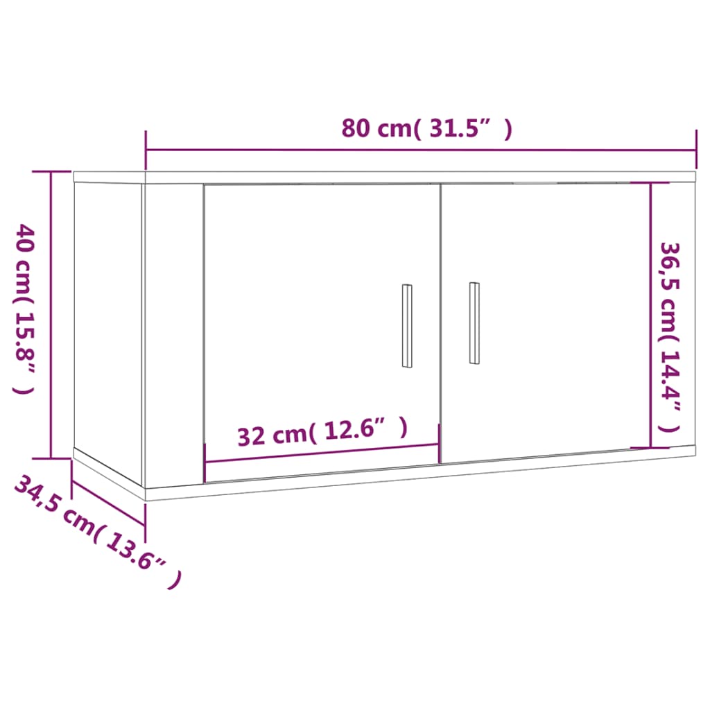 ТВ шкафове за стенен монтаж, 2 бр, сонома дъб, 80x34,5x40 см