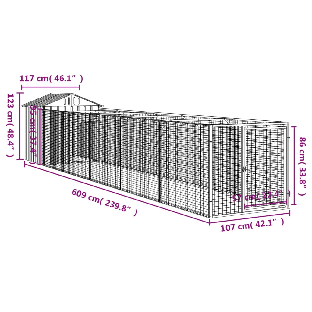 Кучешка къща с покрив, антрацит, 117x609x123 см, стомана