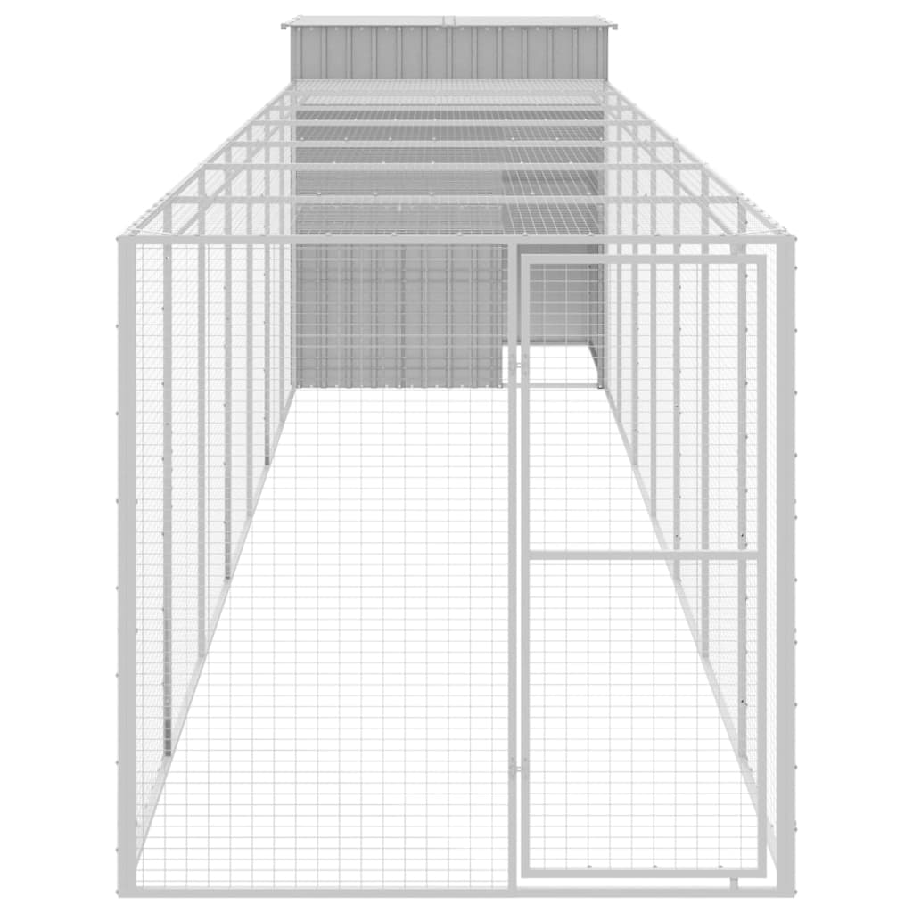 Клетка за пилета с волиера, светлосива, 165x863x181 см, стомана