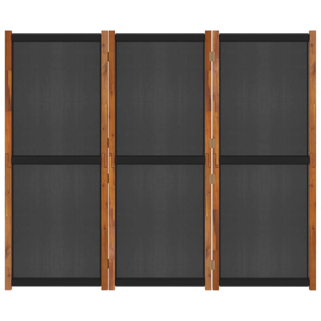 Параван за стая, 3 панела, черен, 210x180 cм