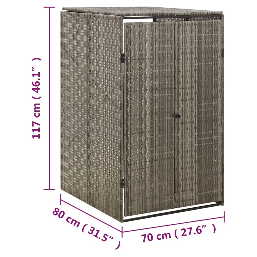 Единичен навес за кофа за смет, сив, 70x80x117 см, полиратан