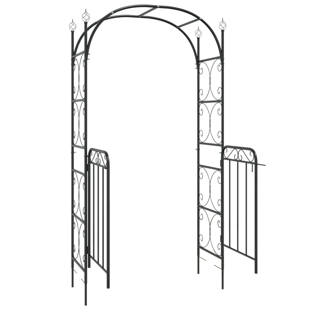 Градинска арка с порта, черна, 108x45x235 см, стомана
