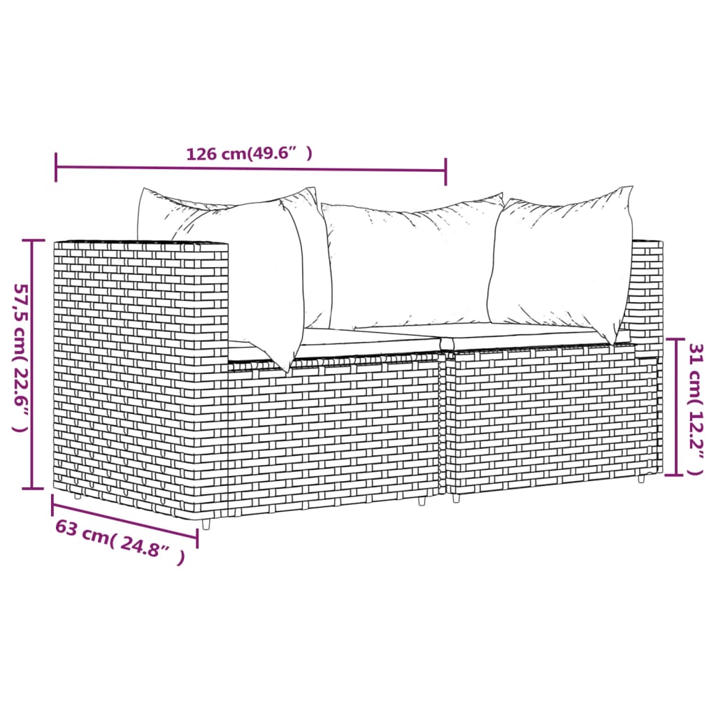 Градински ъглови дивани с възглавници, 2 бр, черни, полиратан
