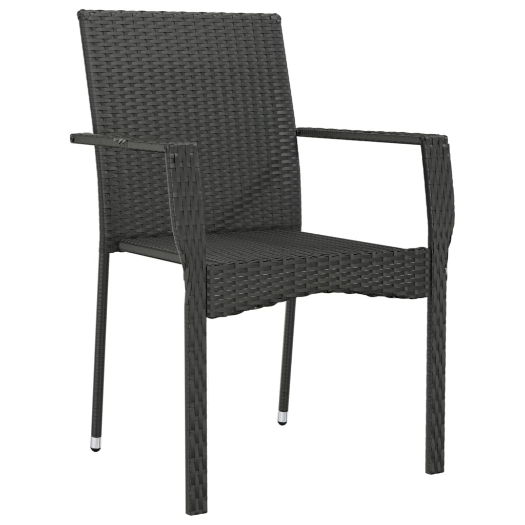 Градински столове с възглавници, 4 бр, полиратан, черни