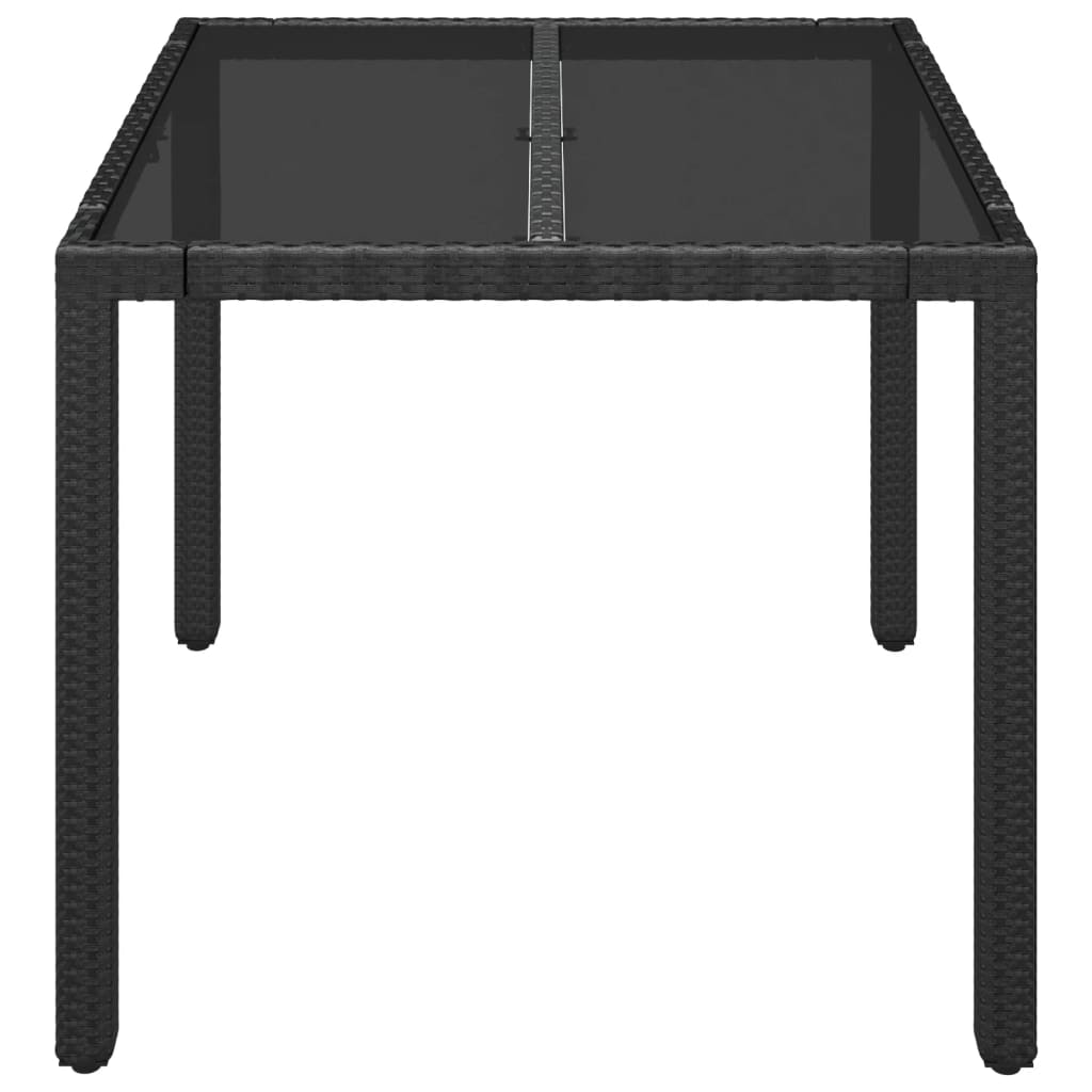Градинска маса със стъклен плот, черна, 90x90x75 см, полиратан