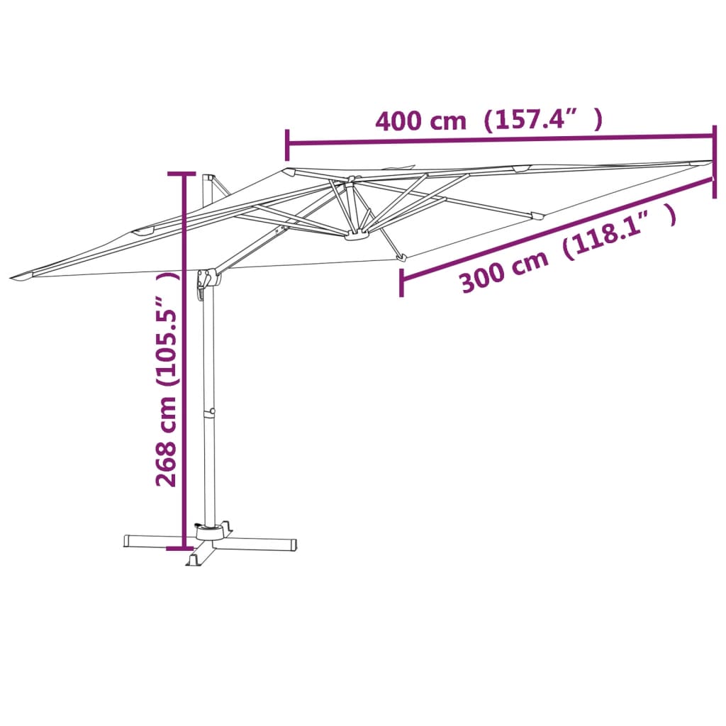 LED конзолен чадър, таупе, 400x300 см