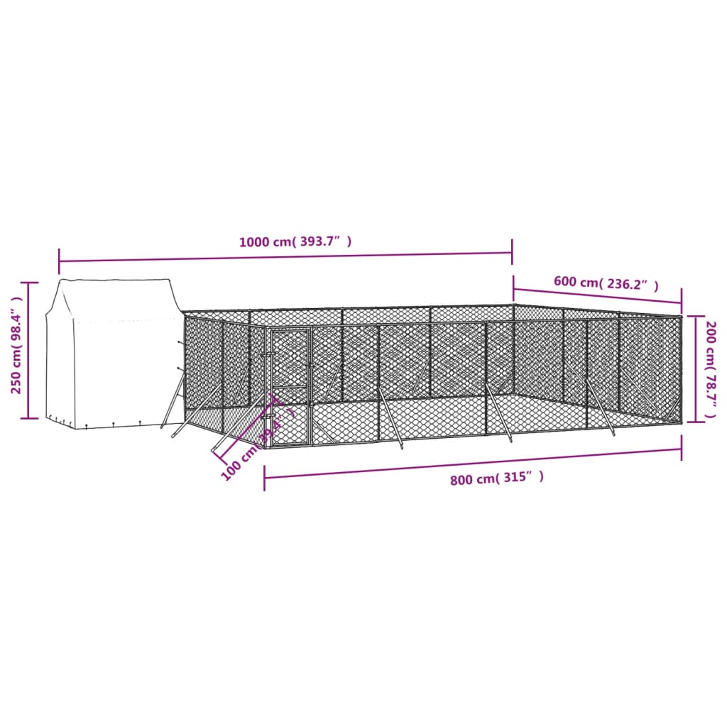 Външна клетка за куче с покрив сребриста 6x6x2,5 м стомана