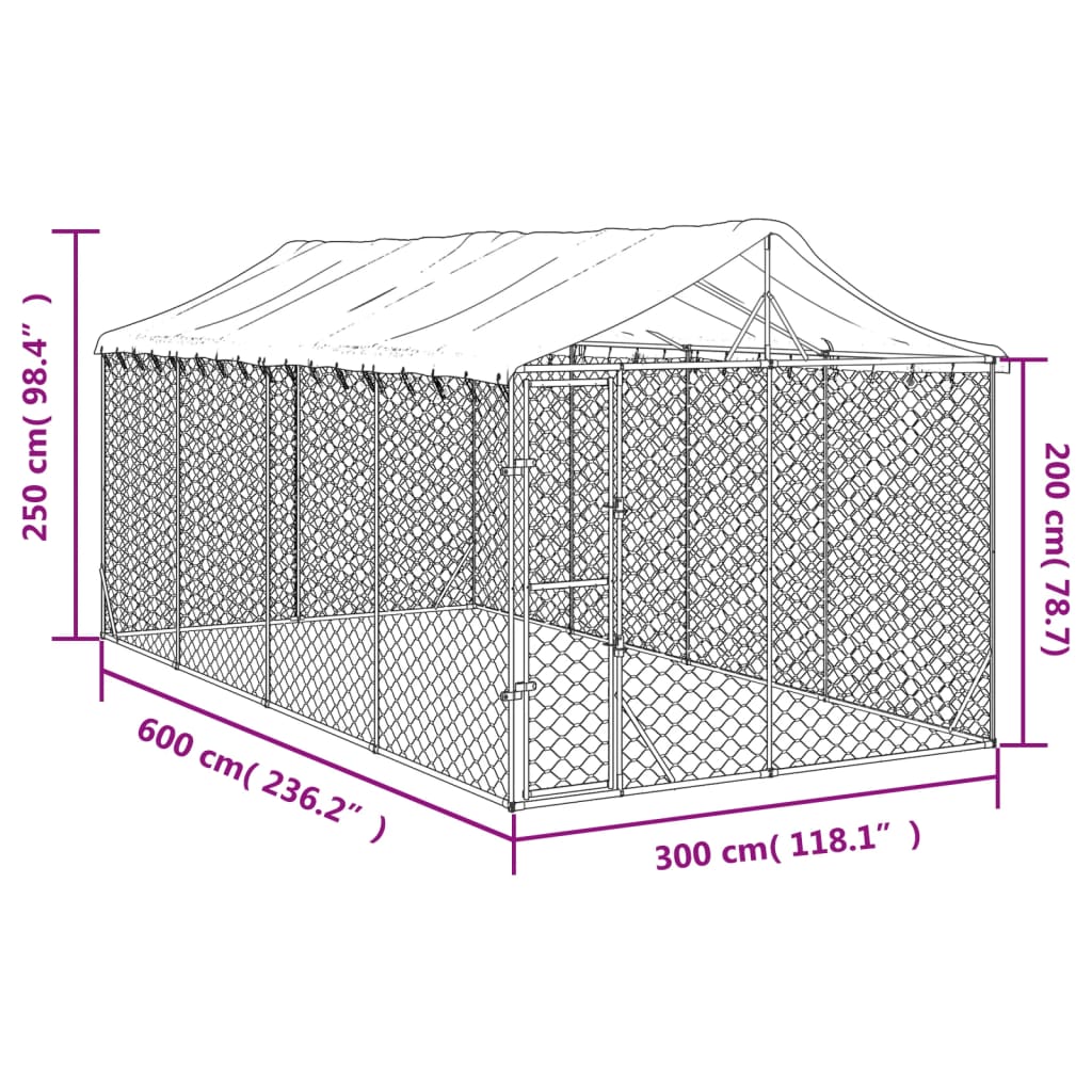Външна клетка за куче с покрив сребриста 3x6x2,5 м стомана