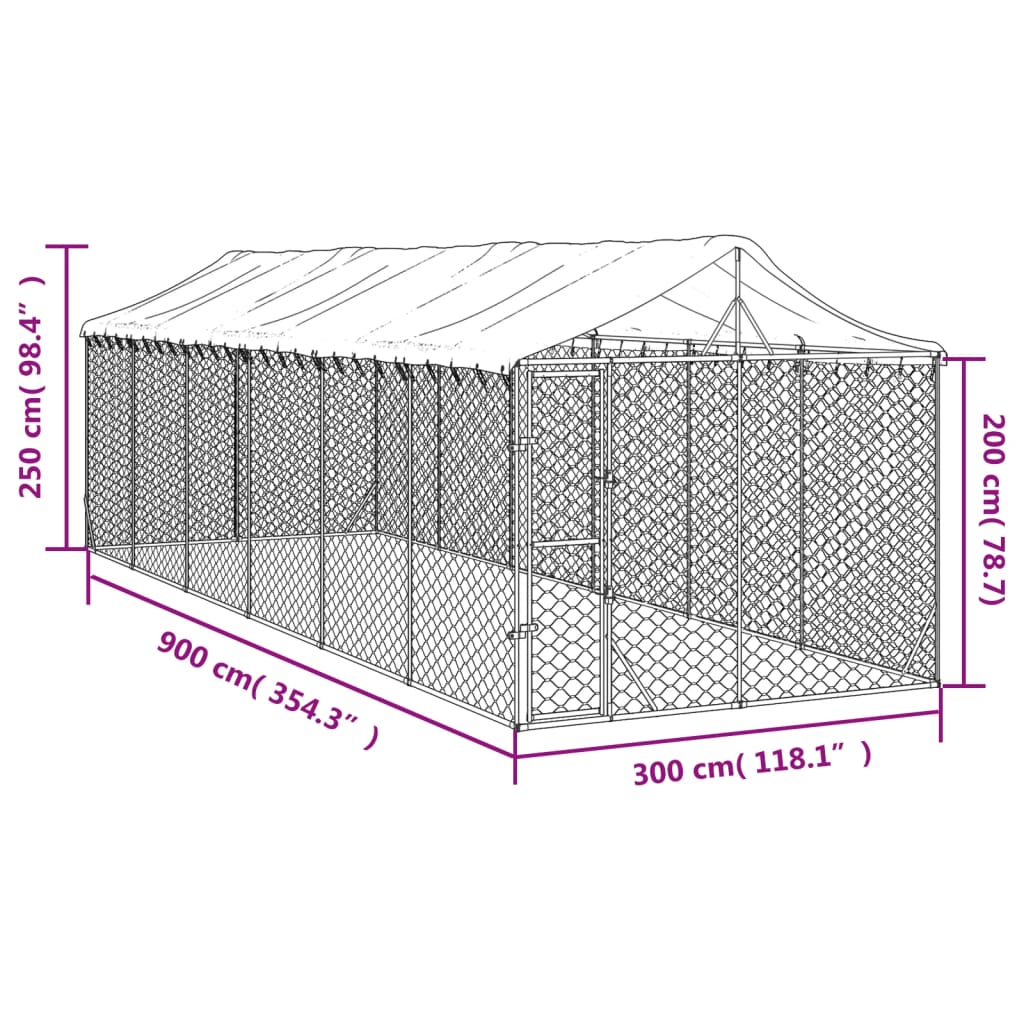 Външна клетка за куче с покрив сребриста 3x9x2,5 м стомана