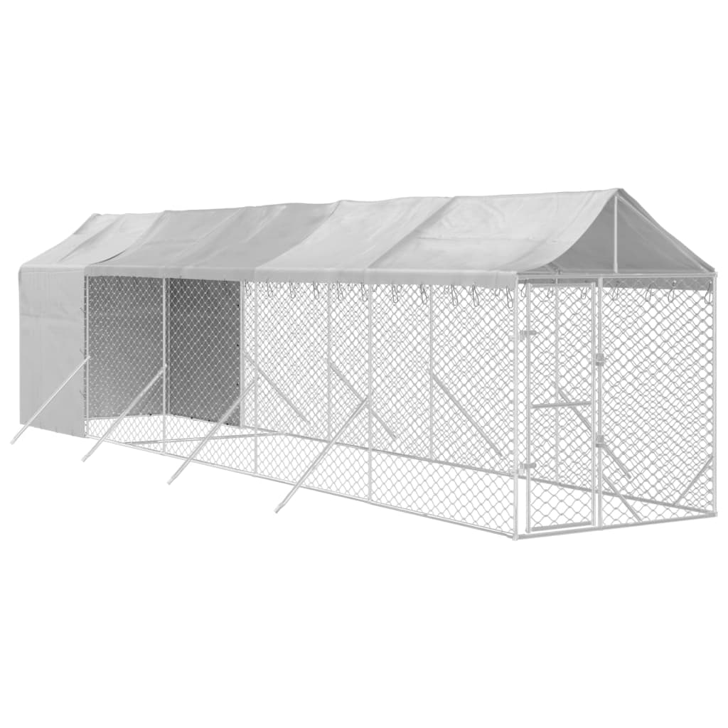 Външна клетка за куче с покрив сребриста 2x10x2,5 м стомана