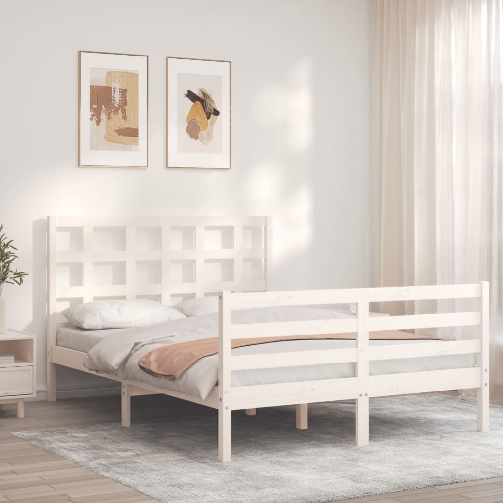 Рамка за легло с табла, бяла, 140х200 см, масивно дърво