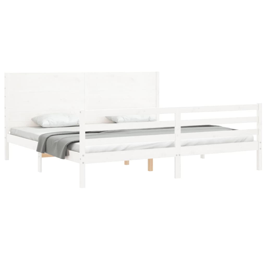 Рамка за легло с табла бяла 6FT Super King дърво масив
