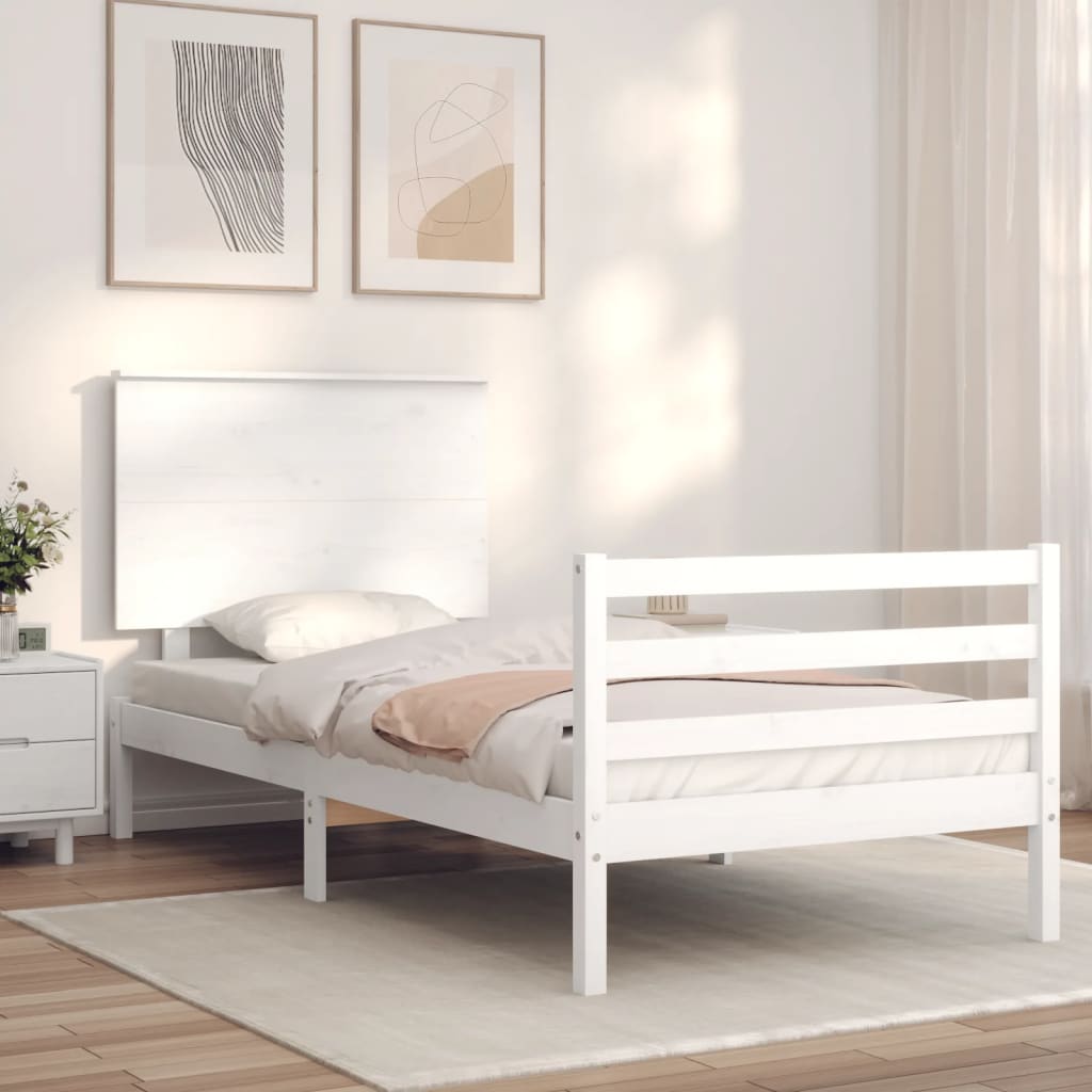 Рамка за легло с табла бяла 2FT6 Small Single дърво масив