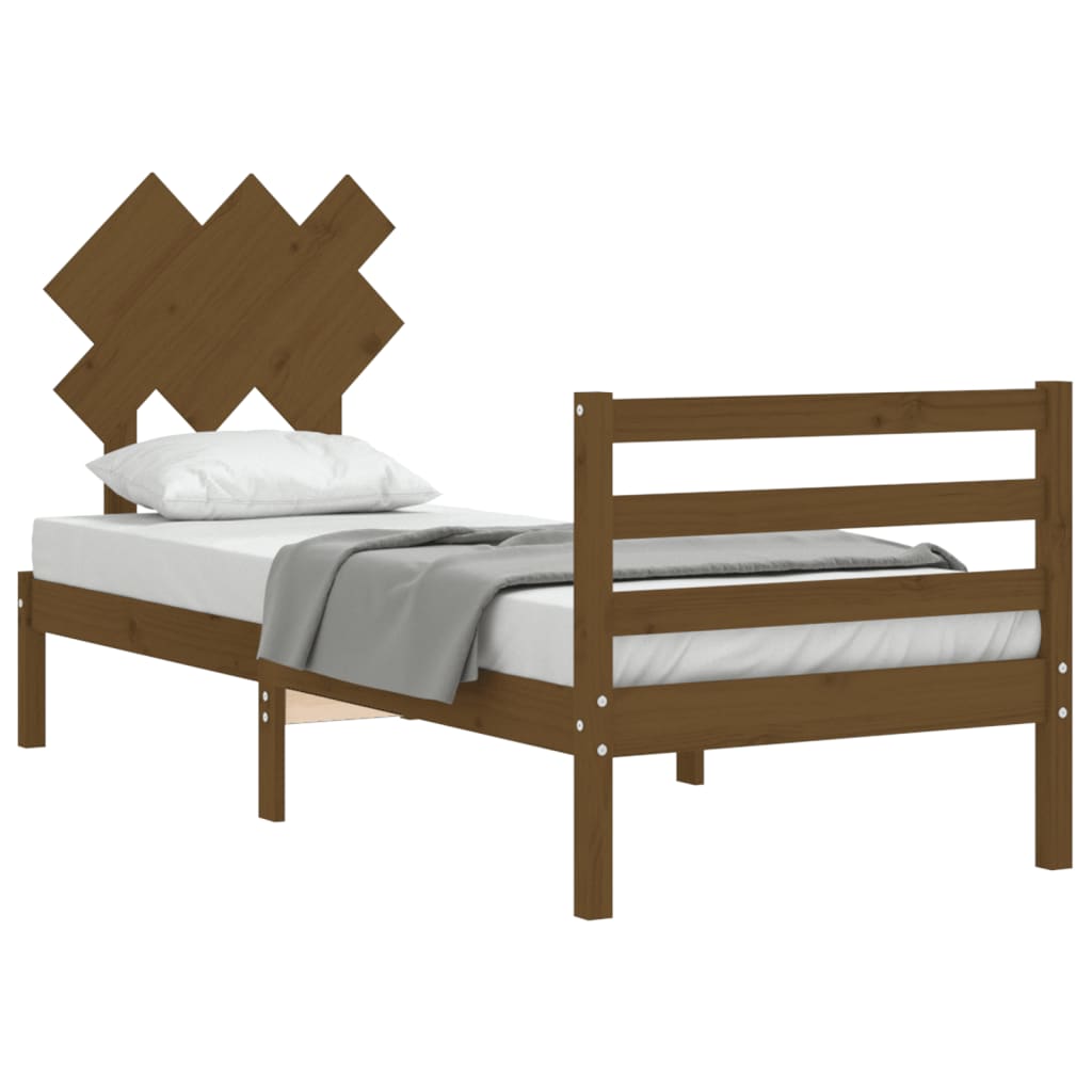 Рамка за легло с табла, меденокафява, 90x200 см, масивно дърво