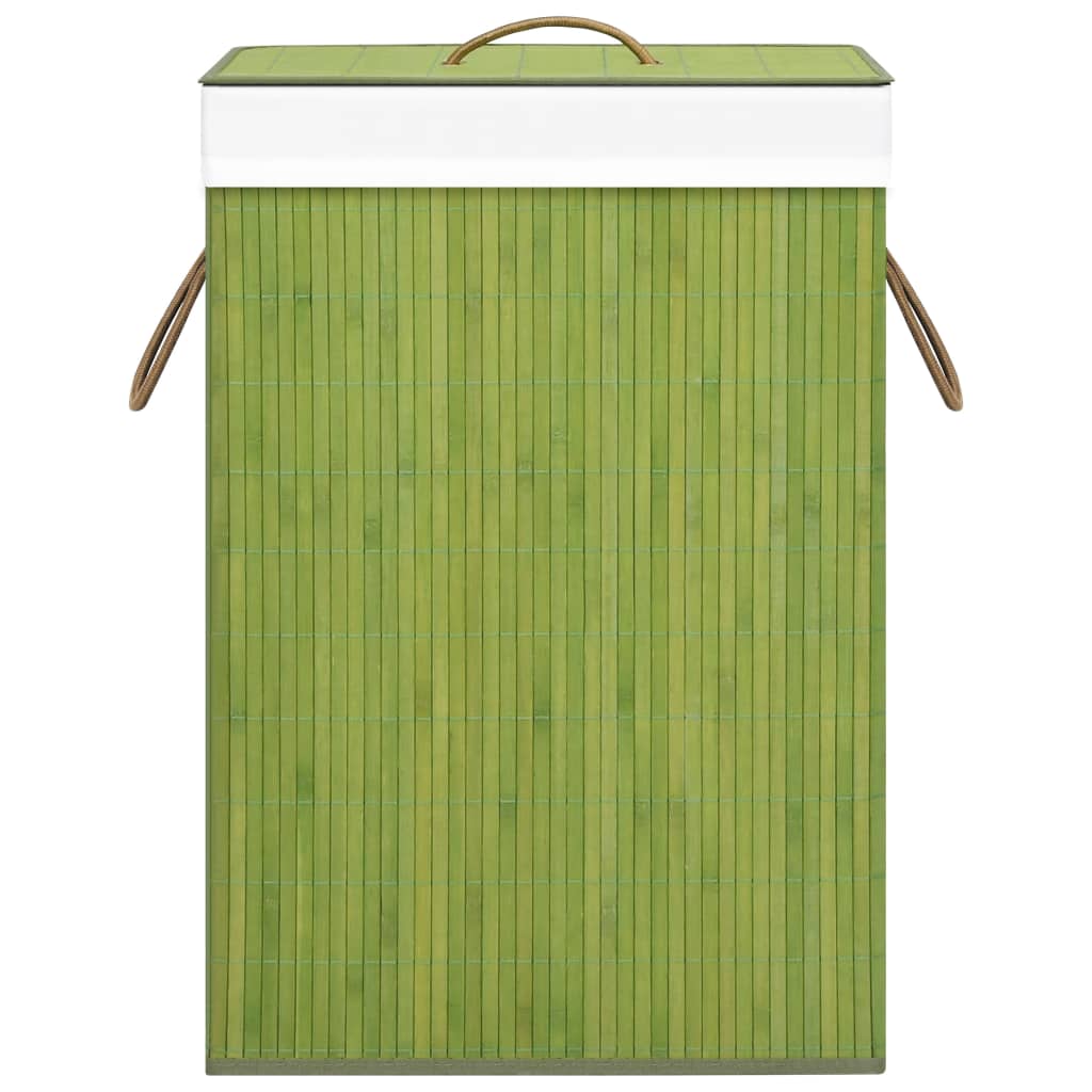 Бамбуков кош за пране с 2 секции зелен 72 л