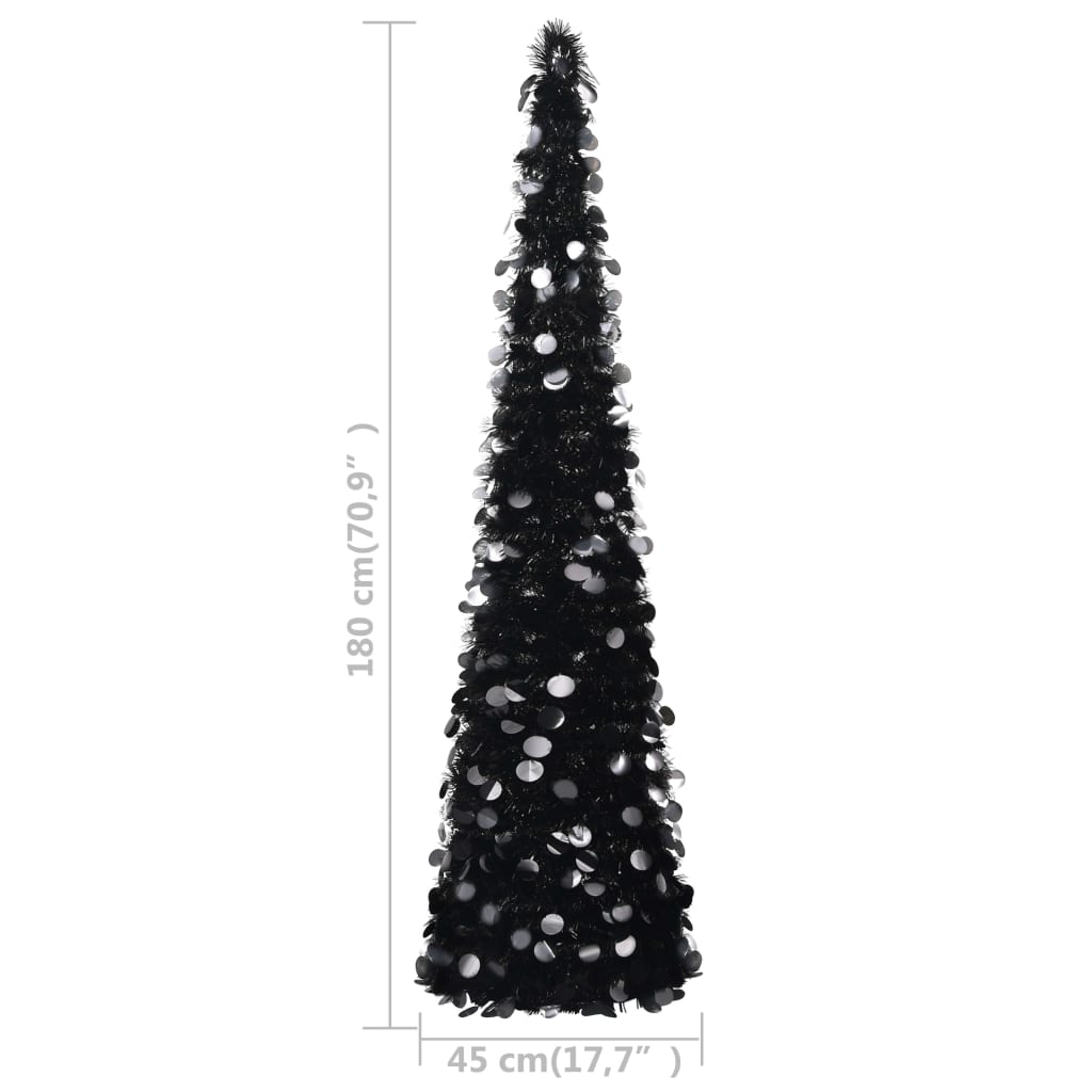 Разгъваема изкуствена коледна елха, черна, 180 см, PET