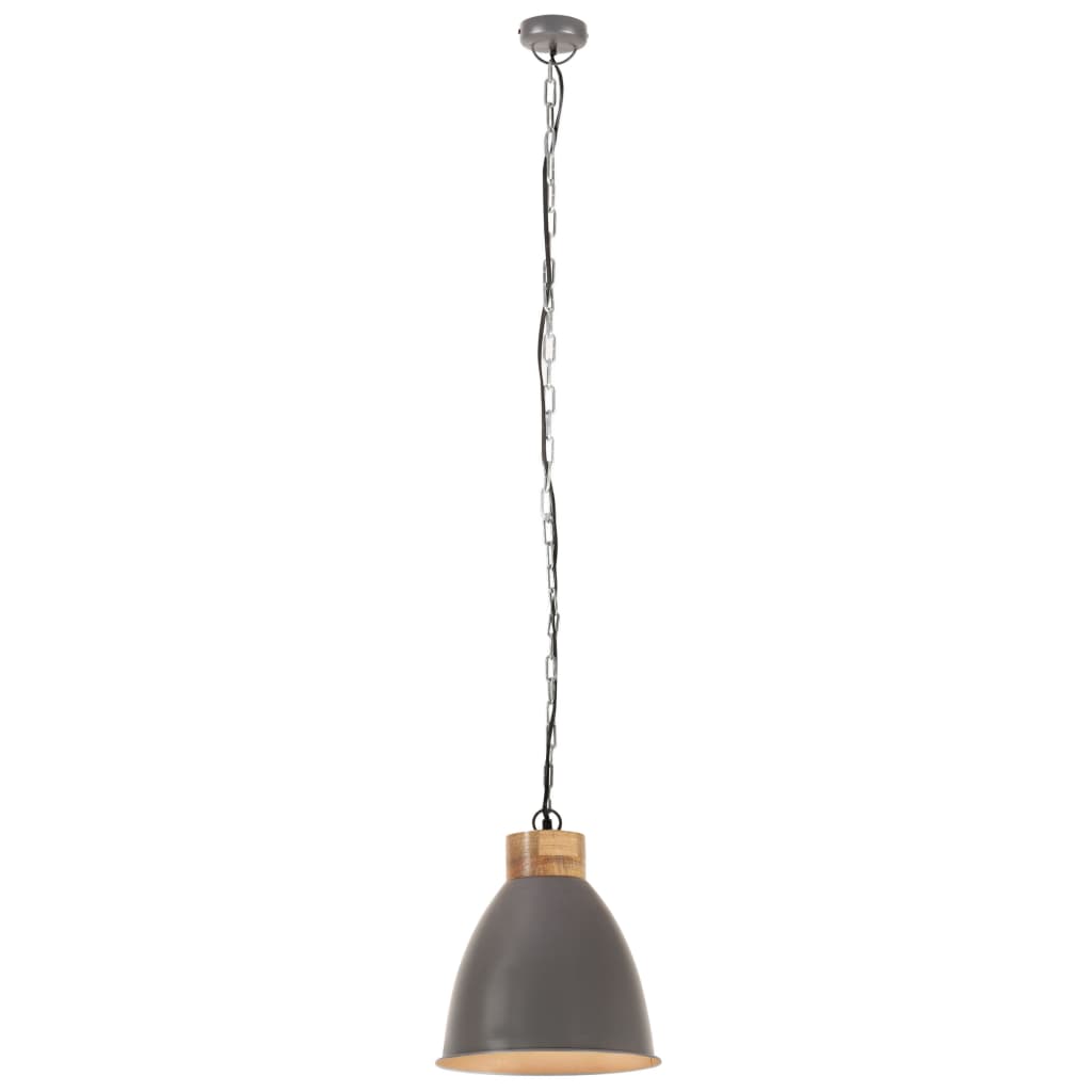 Индустриална пенделна лампа сива желязо и дърво масив 35 см E27