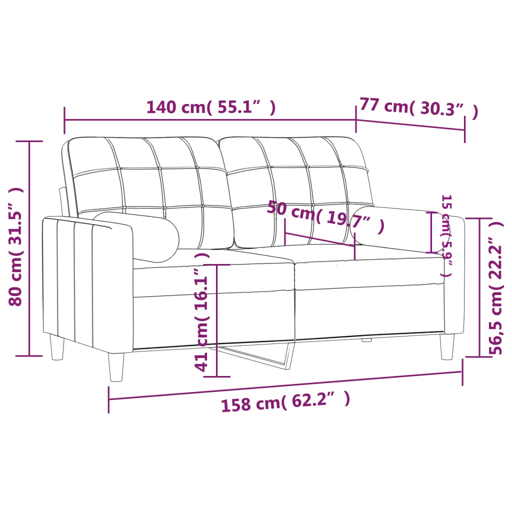 2-местен диван с декоративни възглавници черен 140 см плат