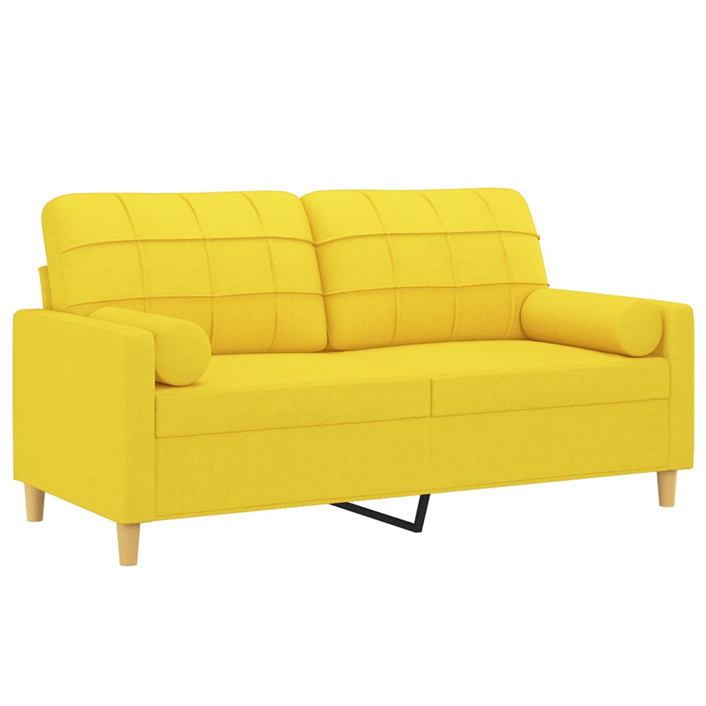2-местен диван с декоративни възглавници светложълт 140 см плат