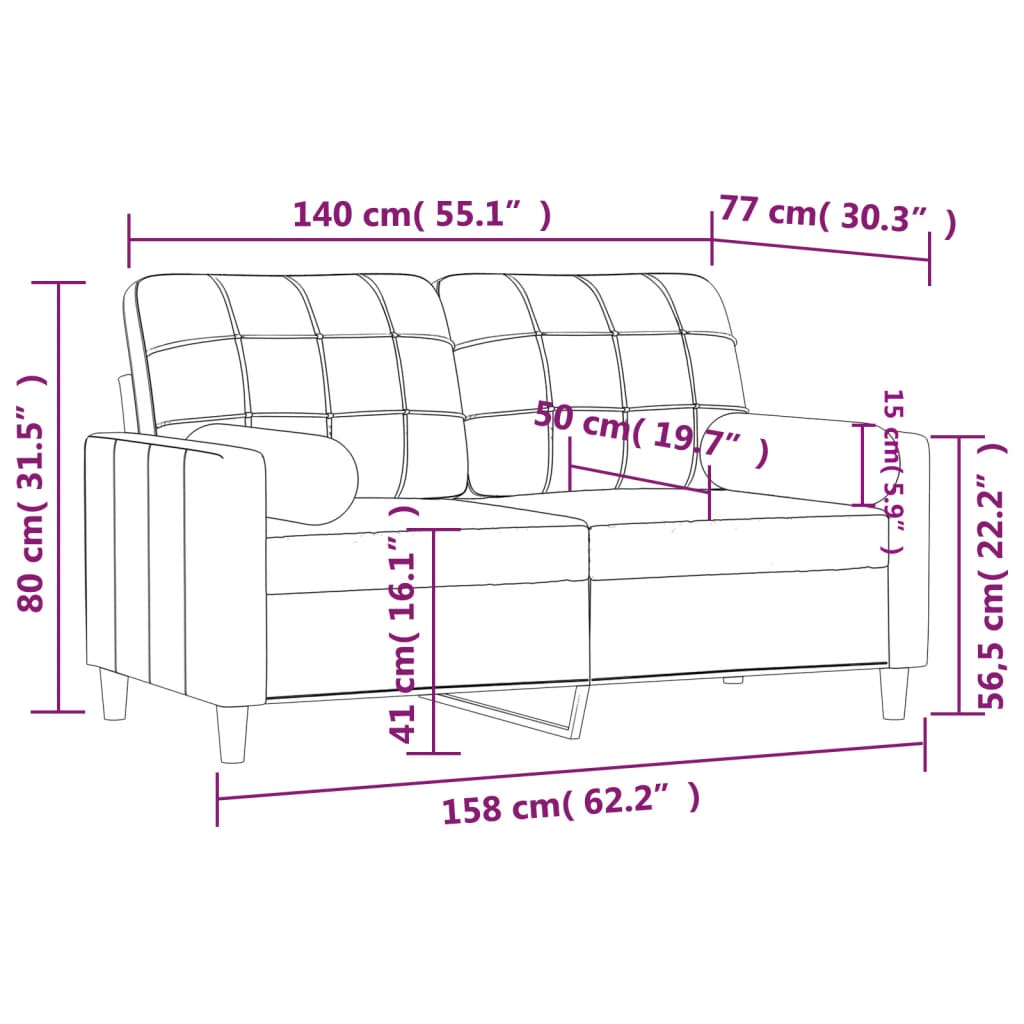 2-местен диван с декоративни възглавници светложълт 140 см плат