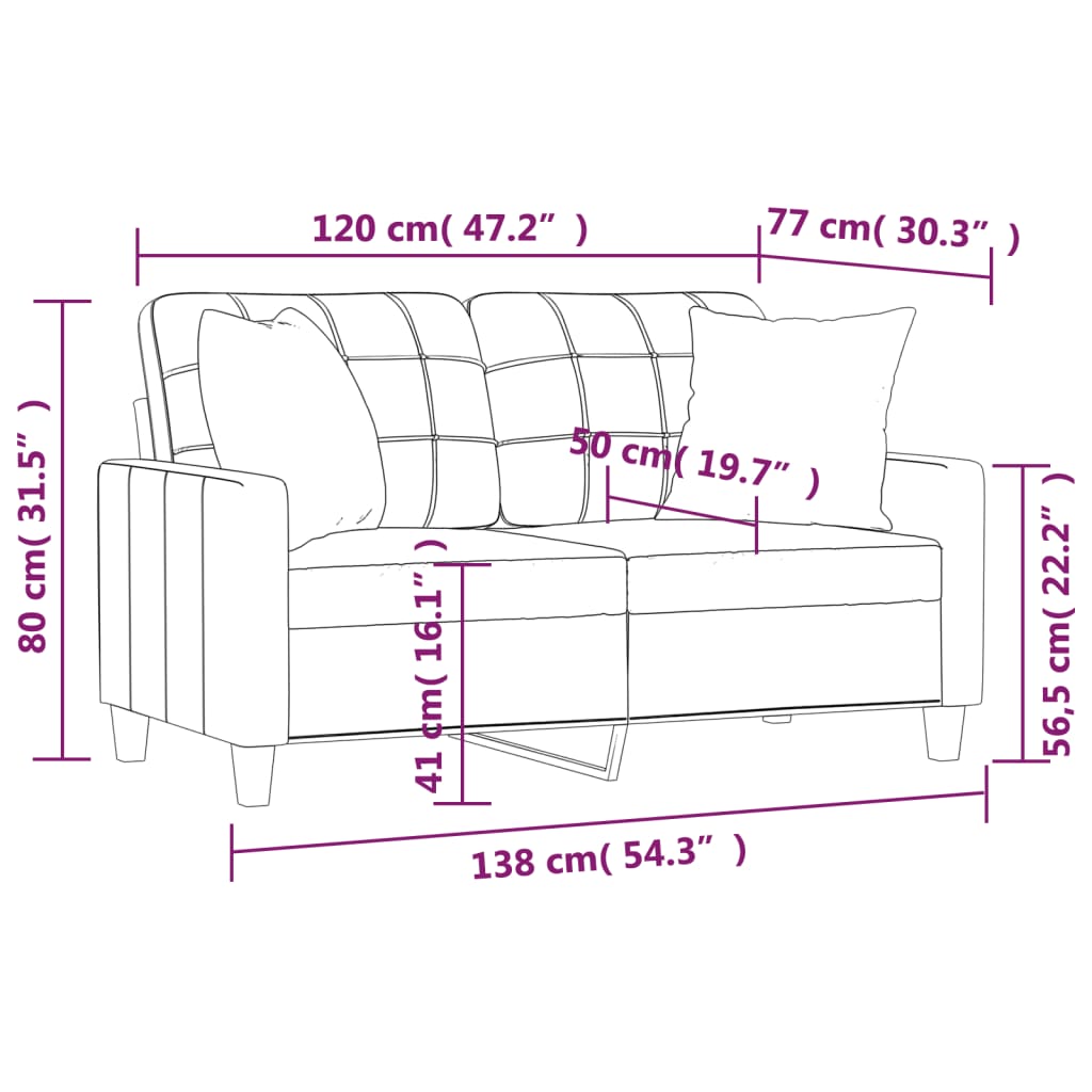 2-местен диван с декоративни възглавници сив 120 см еко кожа