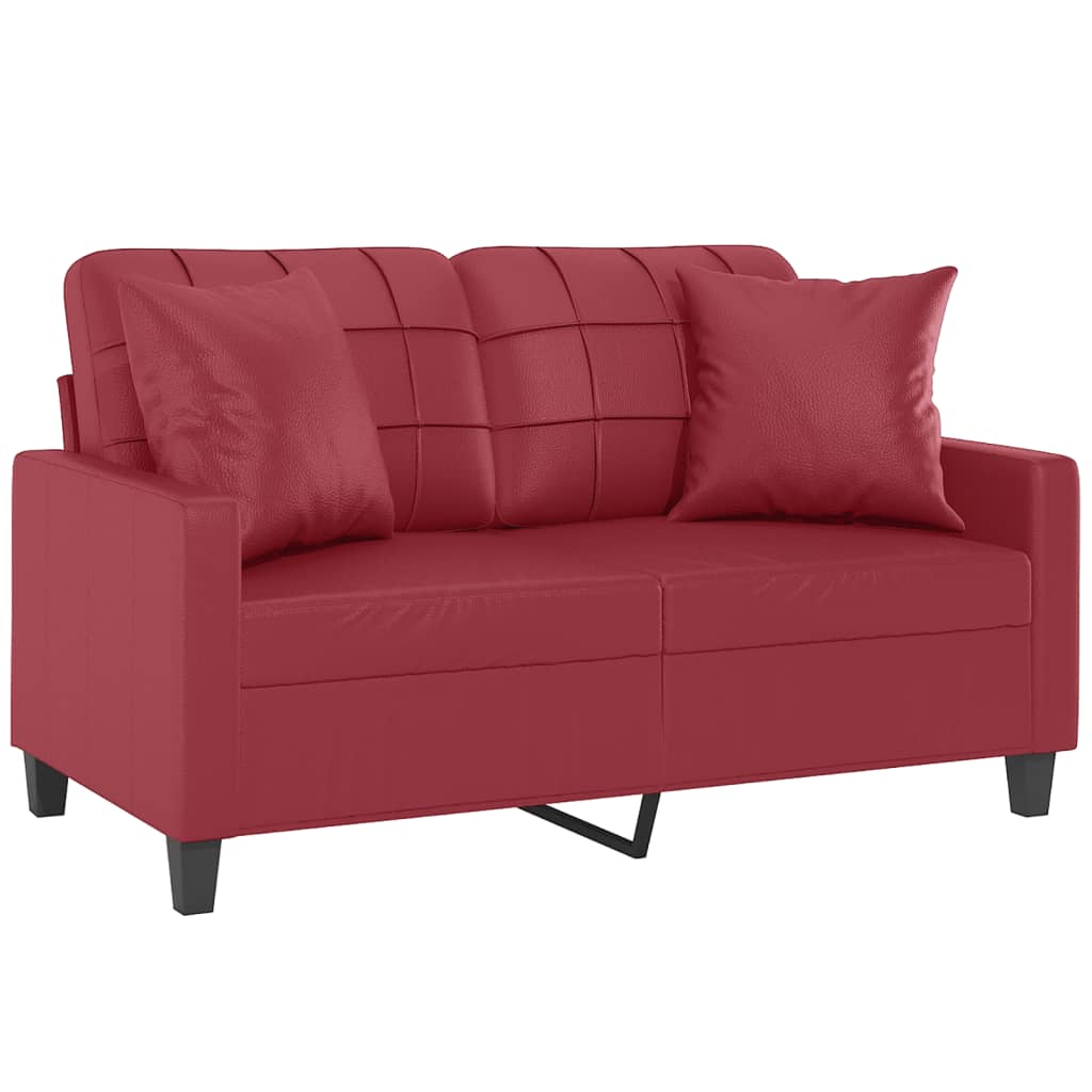 2-местен диван с възглавници виненочервен 120 см еко кожа
