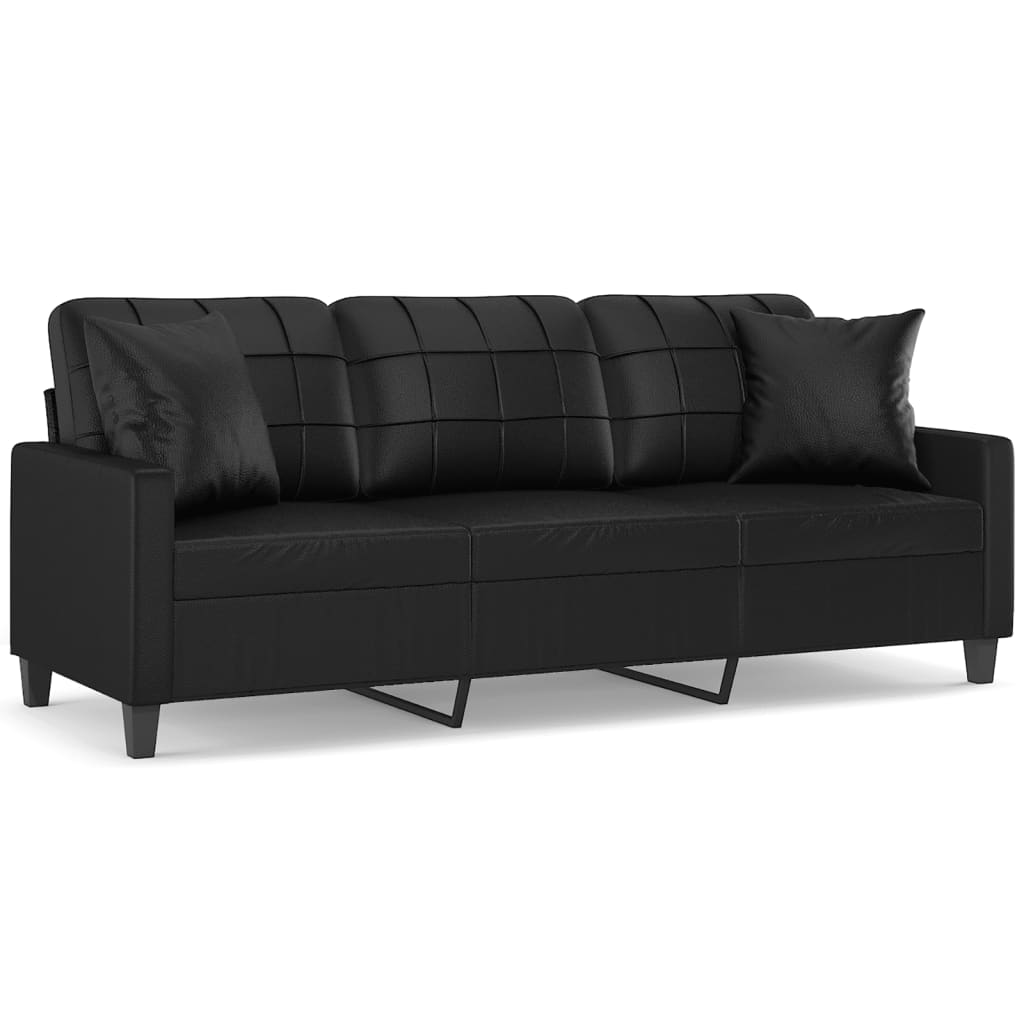 3-местен диван с възглавници, черен, 180 см