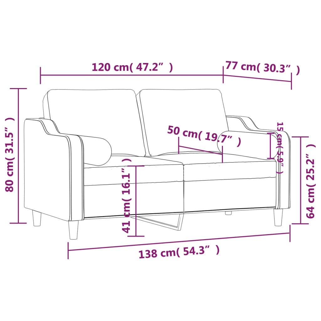2-местен диван с декоративни възглавници черен 120 см плат