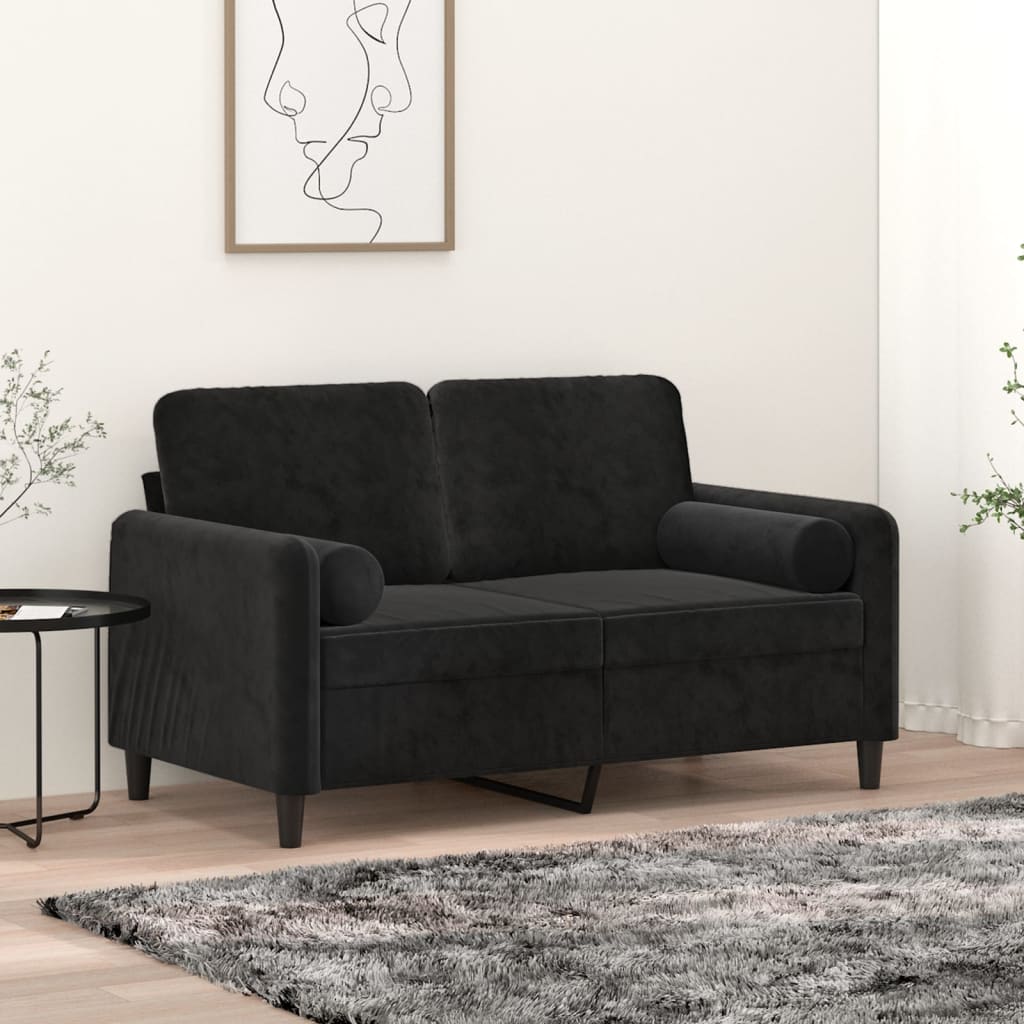 2-местен диван с декоративни възглавници черен 120 см кадифе