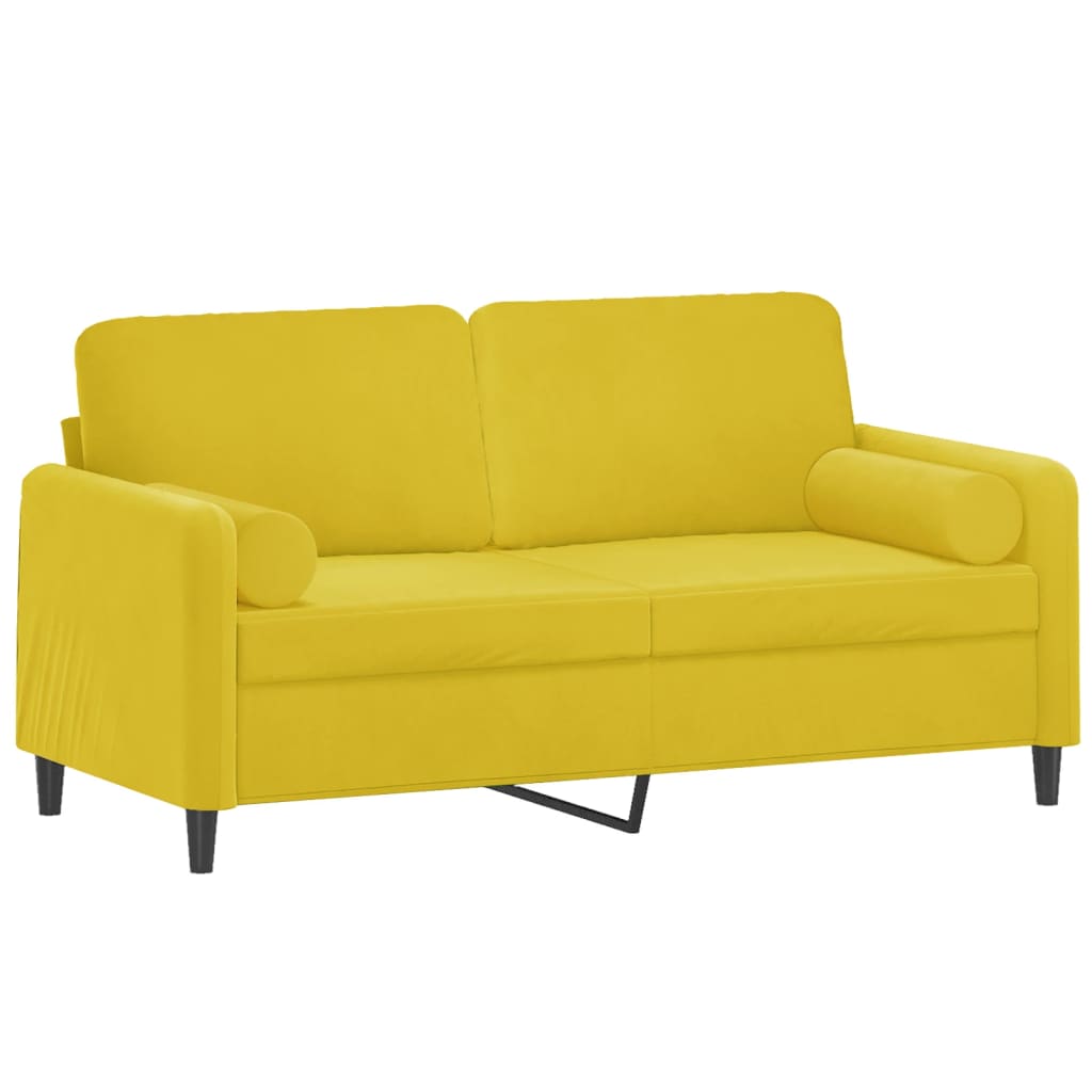 2-местен диван с декоративни възглавници жълт 140 см кадифе