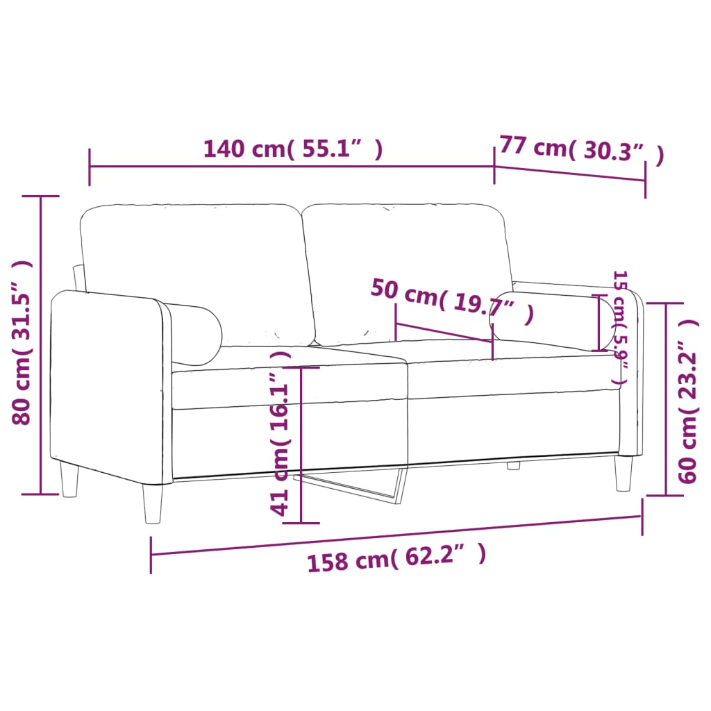 2-местен диван с декоративни възглавници кафяв 140 см кадифе