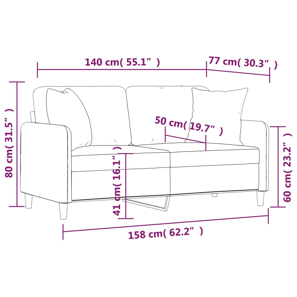 2-местен диван с декоративни възглавници черен 140 см плат