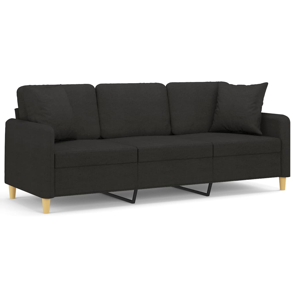 3-местен диван с декоративни възглавници черен 180 см плат