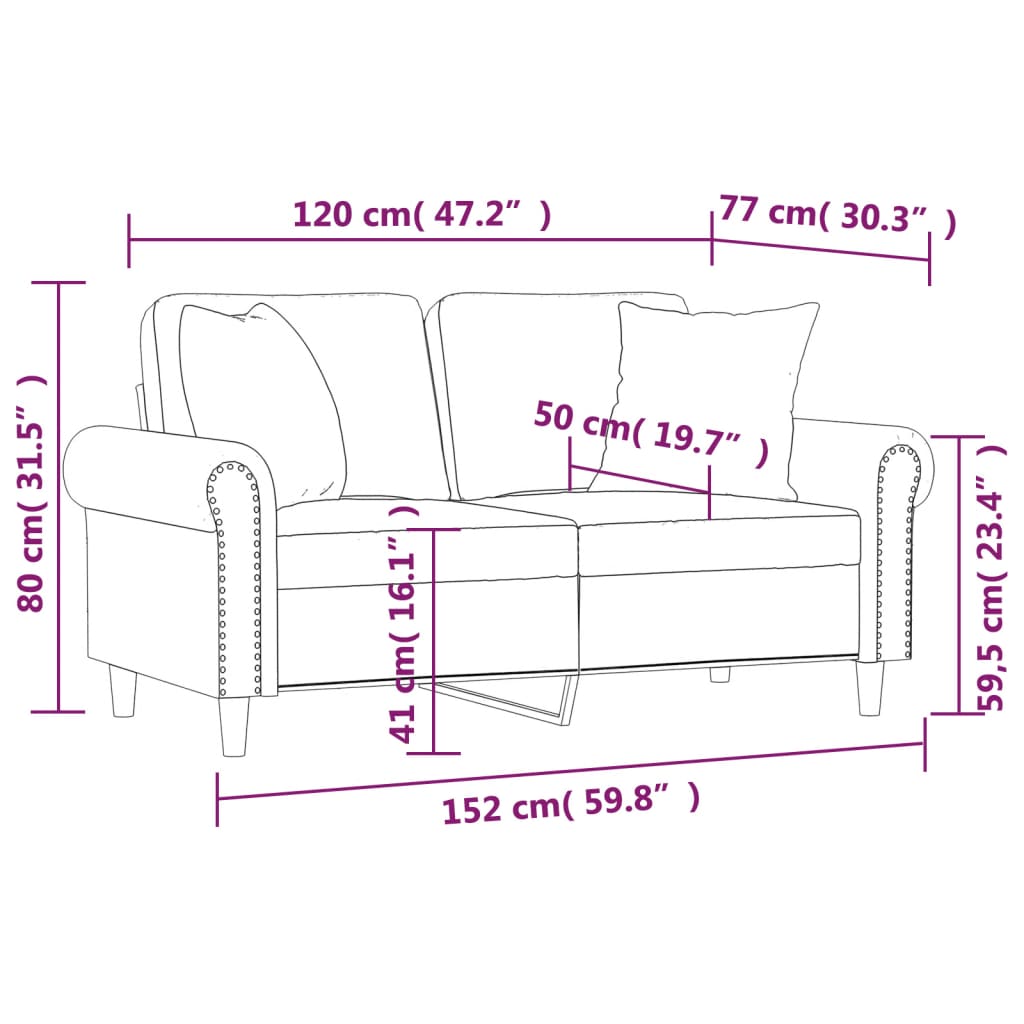 2-местен диван с декоративни възглавници светлосив 120см кадифе