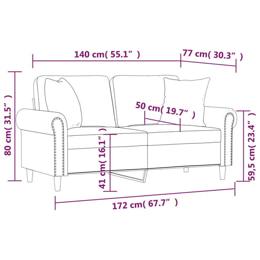2-местен диван с декоративни възглавници тъмносив 140 см кадифе