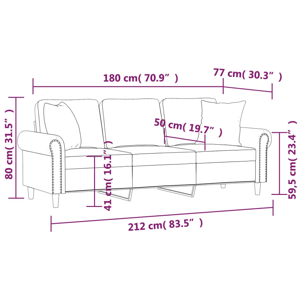 3-местен диван с възглавници светлосив 180 см кадифе