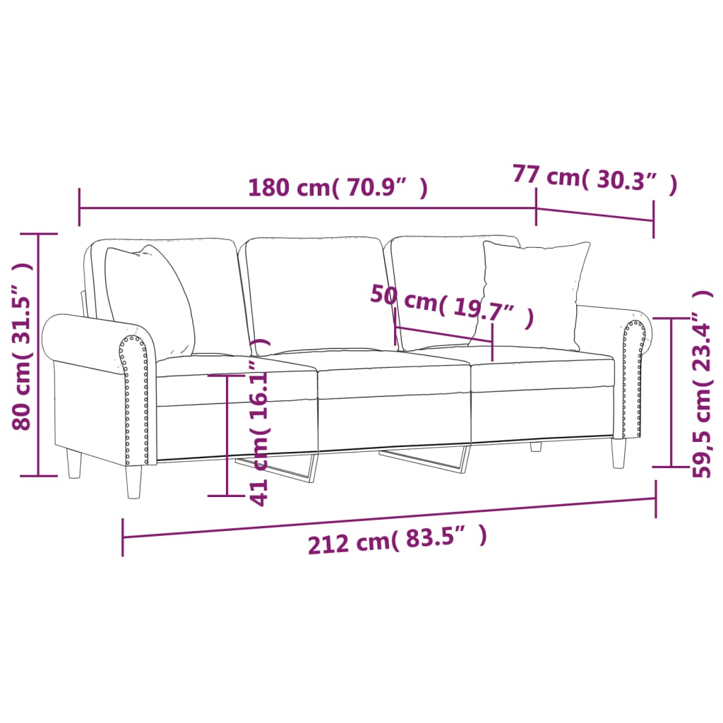 3-местен диван с декоративни възглавници черен 180 см кадифе