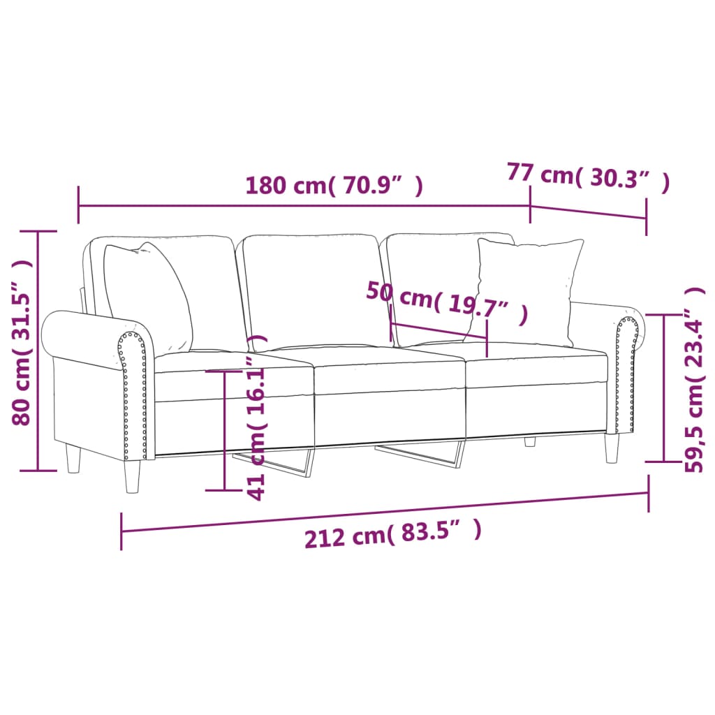 3-местен диван с декоративни възглавници кремав 180 см кадифе