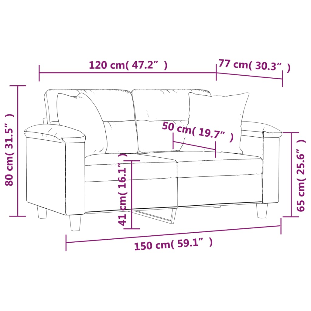 2-местен диван с възглавници светлосив 120 см микрофибърен плат