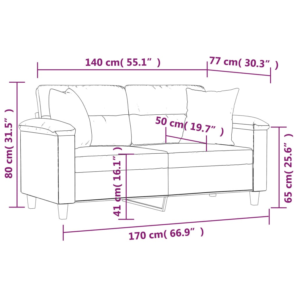 2-местен диван с възглавници таупе 140 см микрофибърен плат