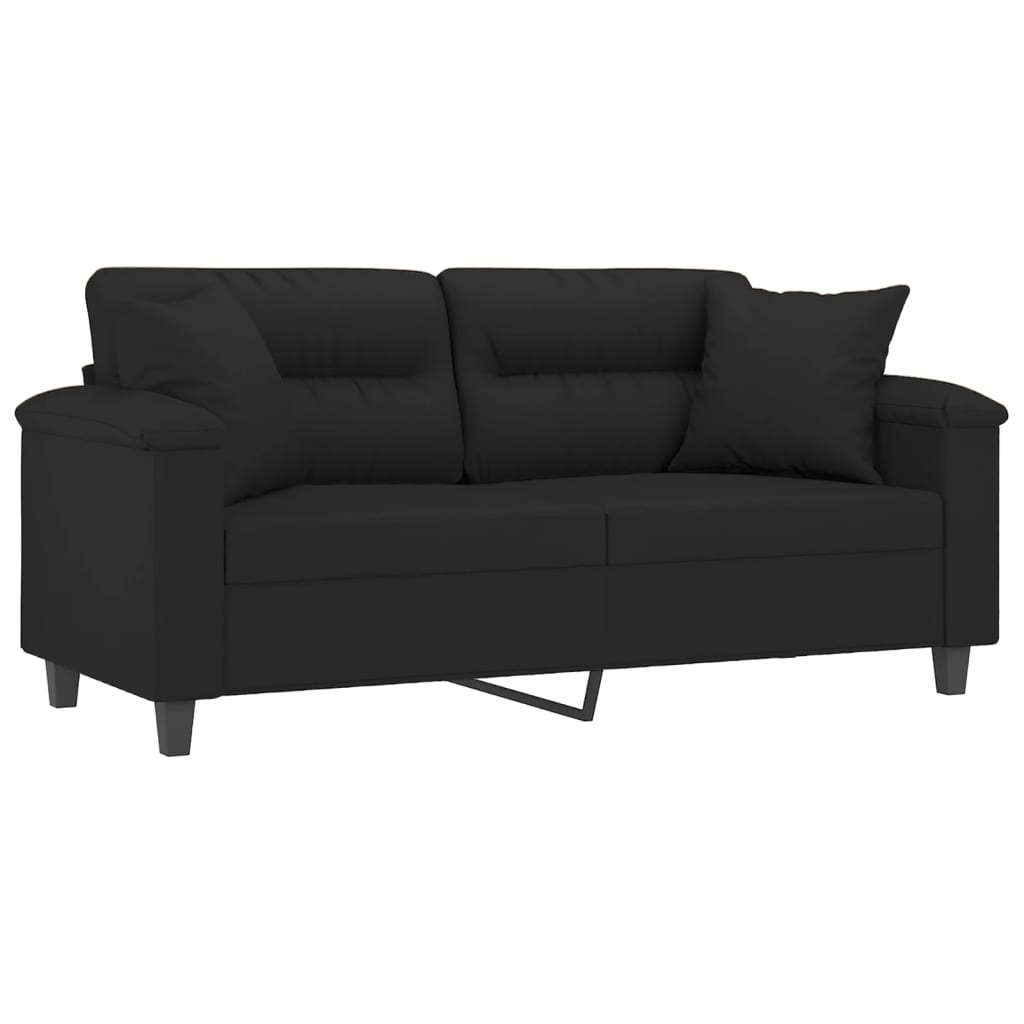 2-местен диван с възглавници черен 140 см микрофибърен плат