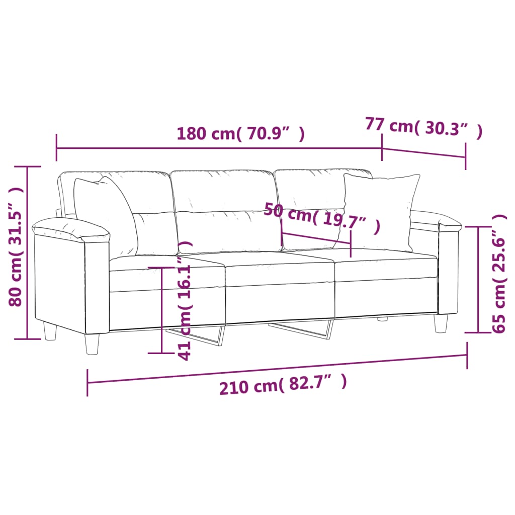 3-местен диван с възглавници светлосив 180 см микрофибърен плат