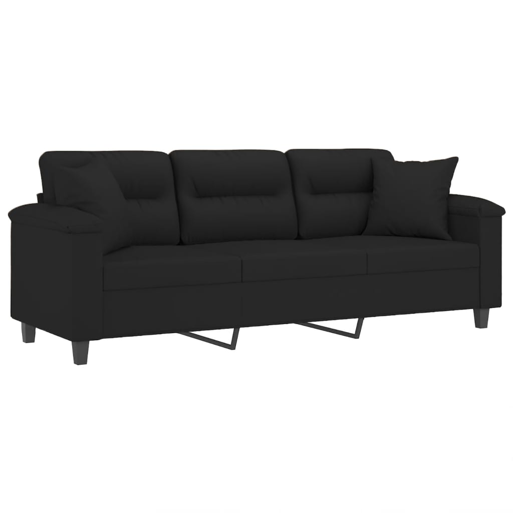 3-местен диван с възглавници черен 180 см микрофибърен плат