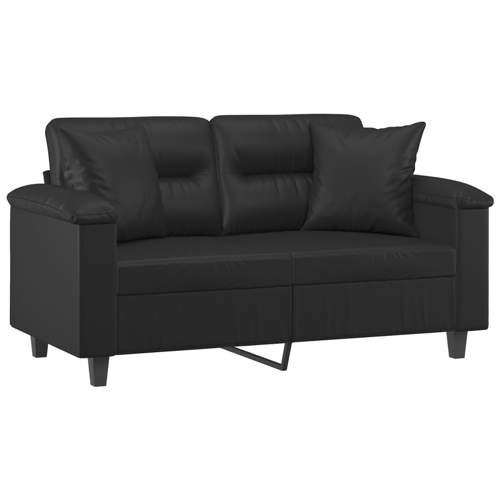 2-местен диван с декоративни възглавници черен 120 см еко кожа