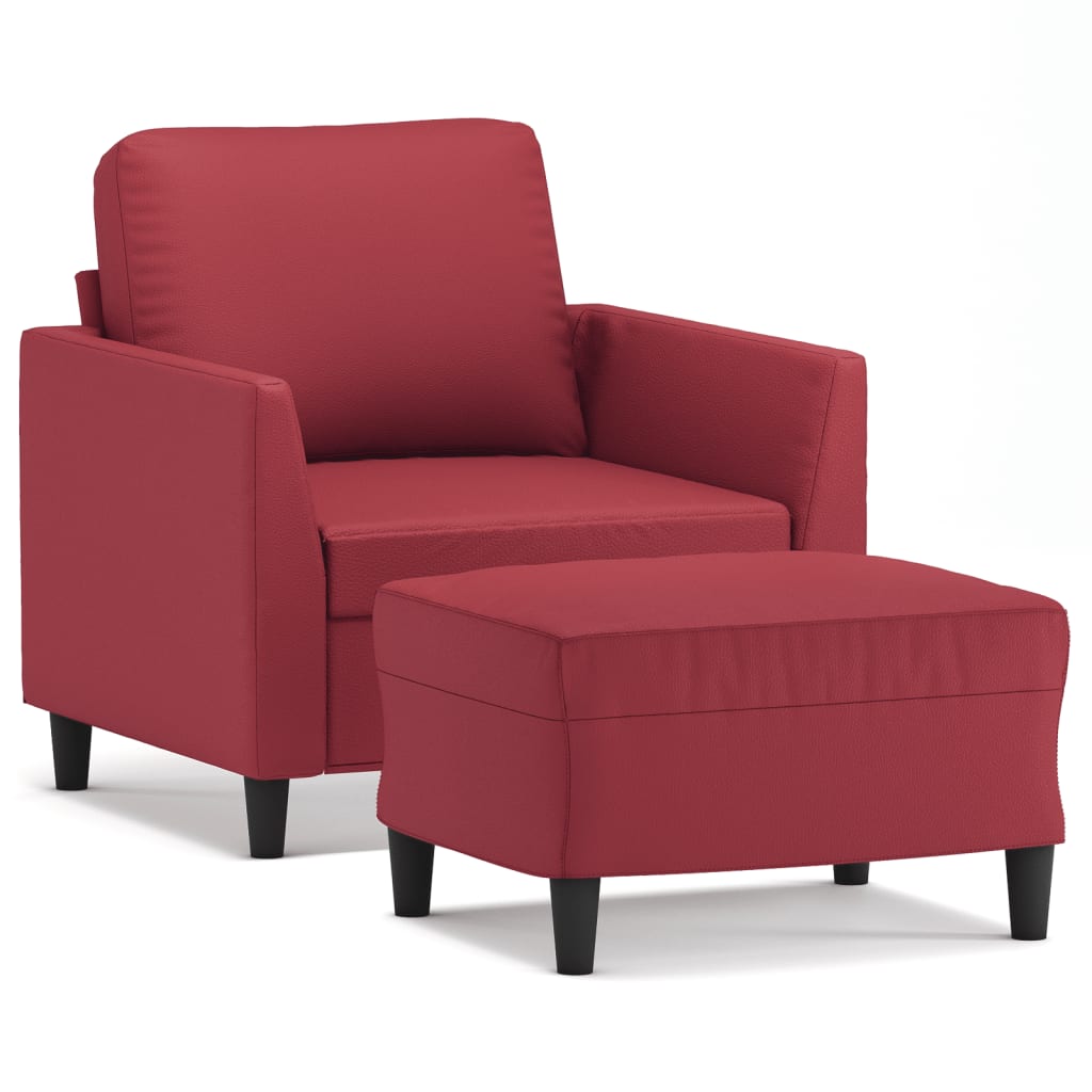Кресло с табуретка, виненочервено, 60 см, изкуствена кожа
