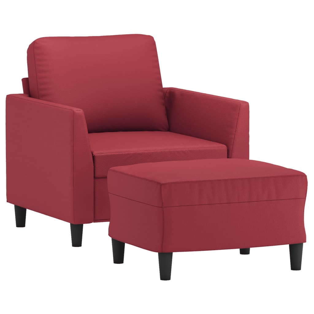 Кресло с табуретка, виненочервено, 60 см, изкуствена кожа