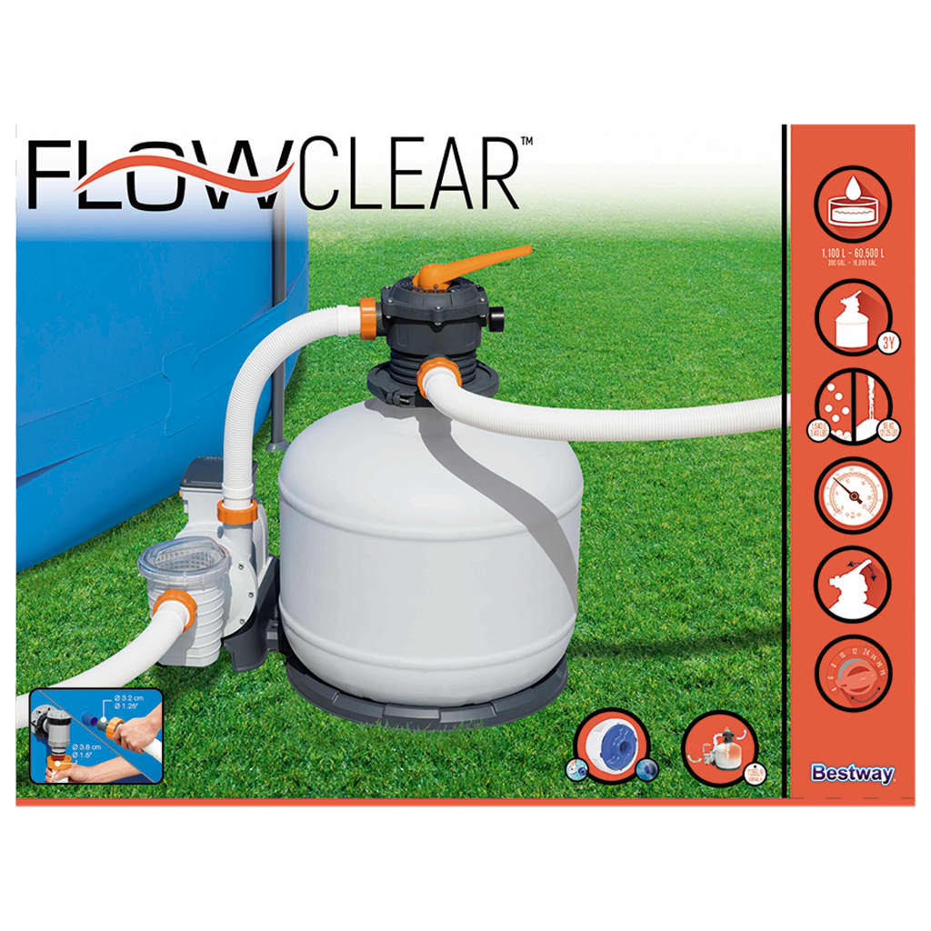 Bestway Пясъчна филтърна помпа Flowclear, 11355 л/ч