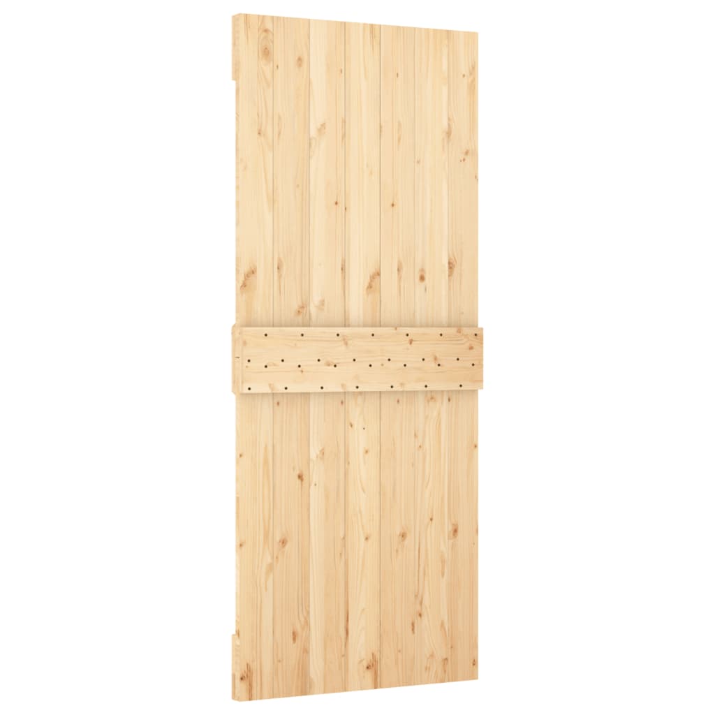 Плъзгаща врата с монтажни части, 85x210 см, борово дърво масив